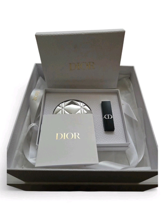 Dior Other - Dior Beauty Silver Cannage Compact Mirror&Lipstick Set In Beatiful Large Box